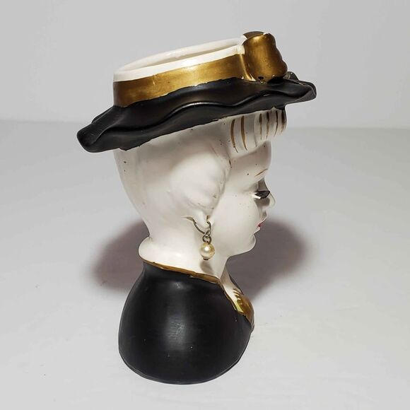 Lee Wards Lady Head Vase Glamour Girl Black 4.25" Vintage - Picture 5 of 10